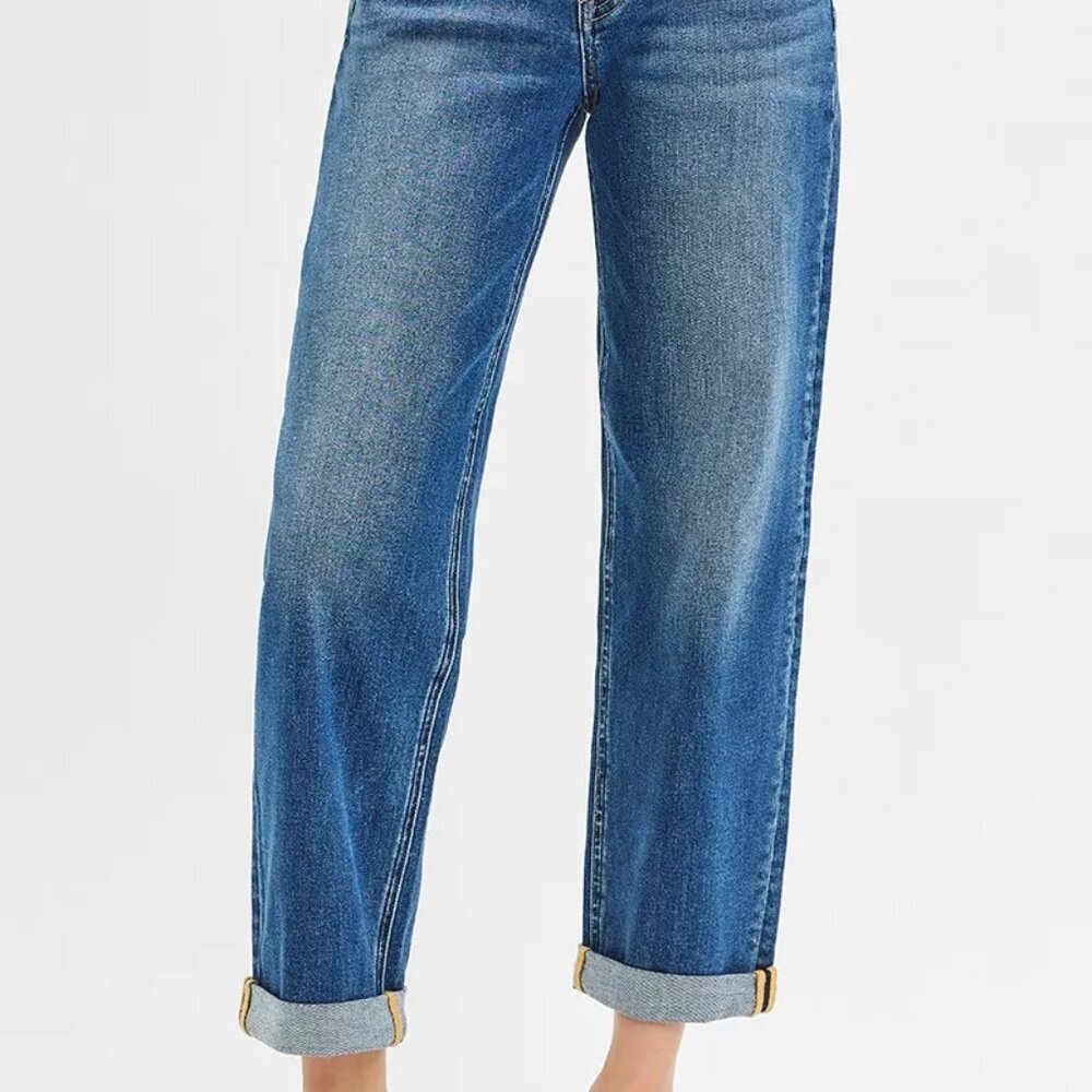 RISEN Full Size‎ Mid Rise Boyfriend Roll Up Jeans Plus Size